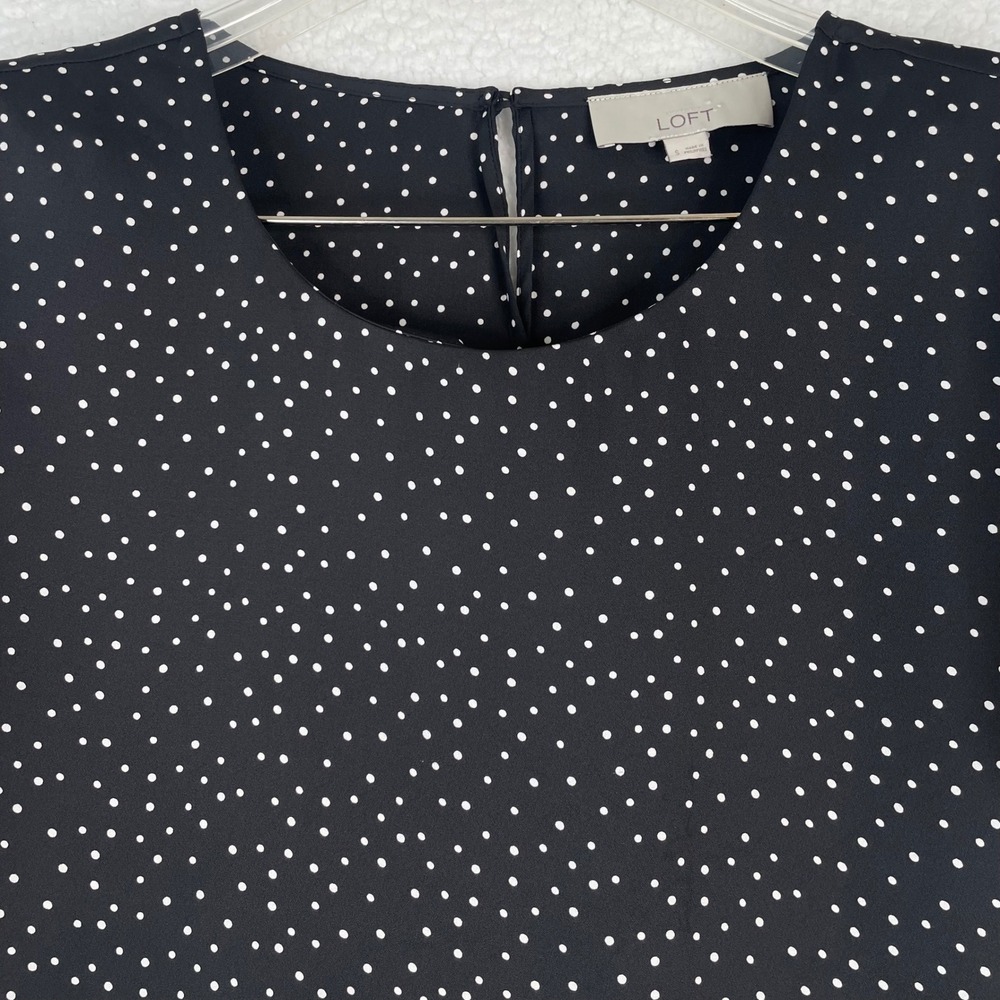LOFT Womens Black‎ White Polka Dot Short Sleeve Keyhole Back Blouse Size S